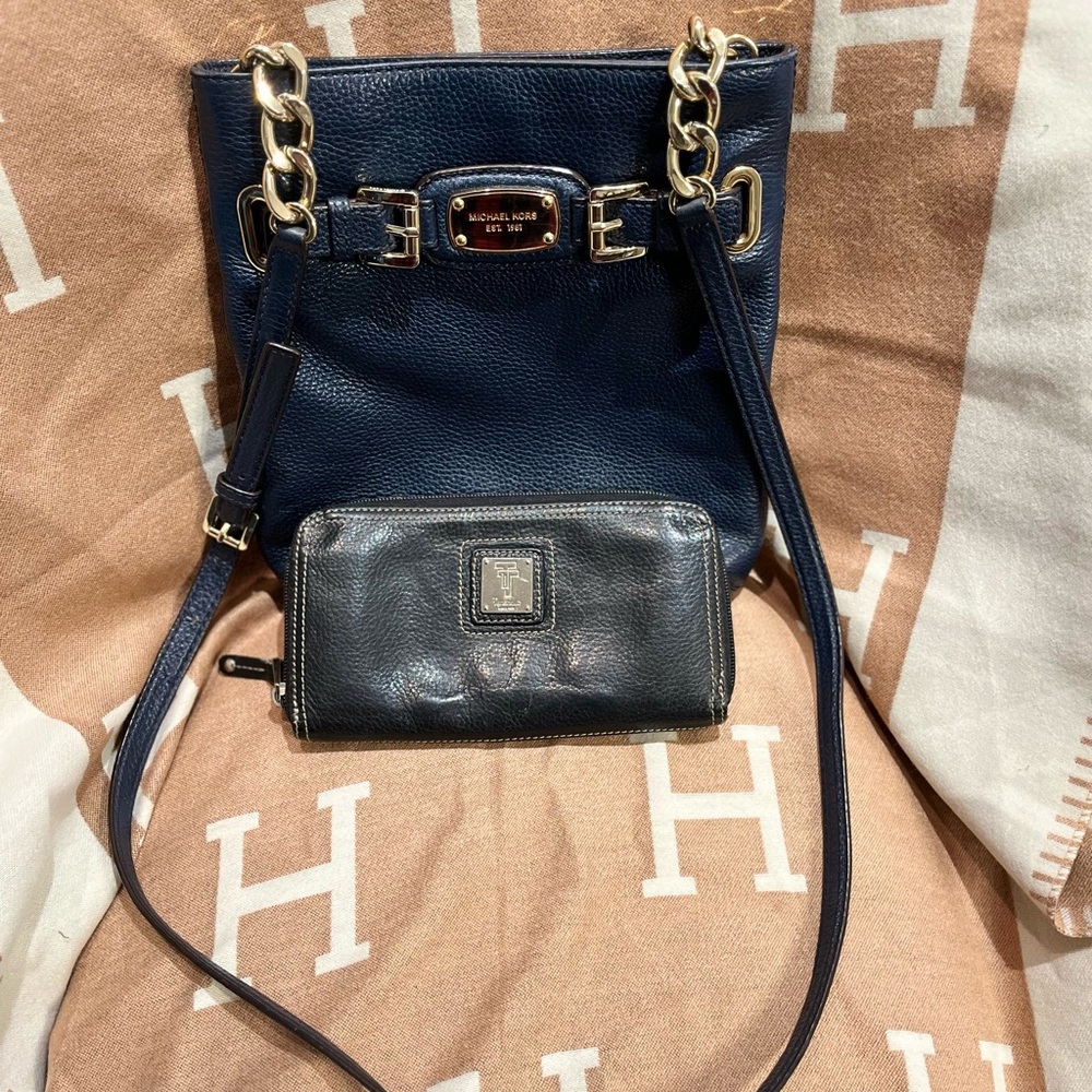 Michael Kors Navy Blue Leather Bag Set
